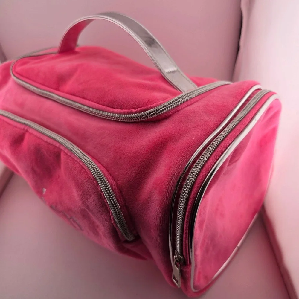 Juicy Couture Pink Velour Rhinestone Makeup Bag Toiletry Cosmetic‎ Y2K Style
